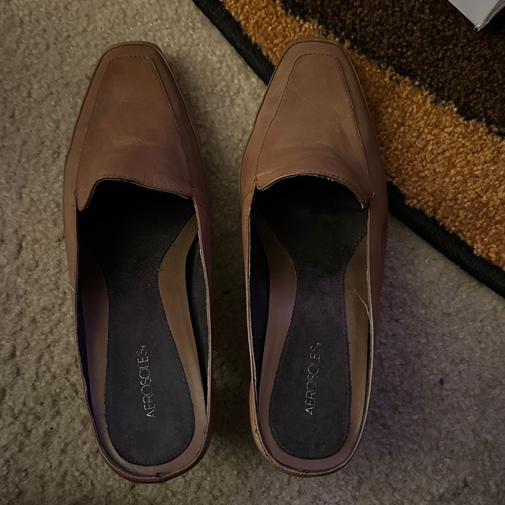 AEROSOLES Tan Square-Toe Slip-On Shoes